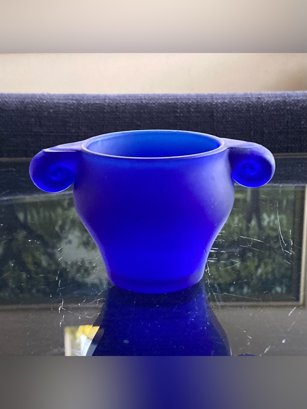 Vintage Design Ideas Cobalt Blue Satin Frosted Glass Votive Cup 3" Taiwan
